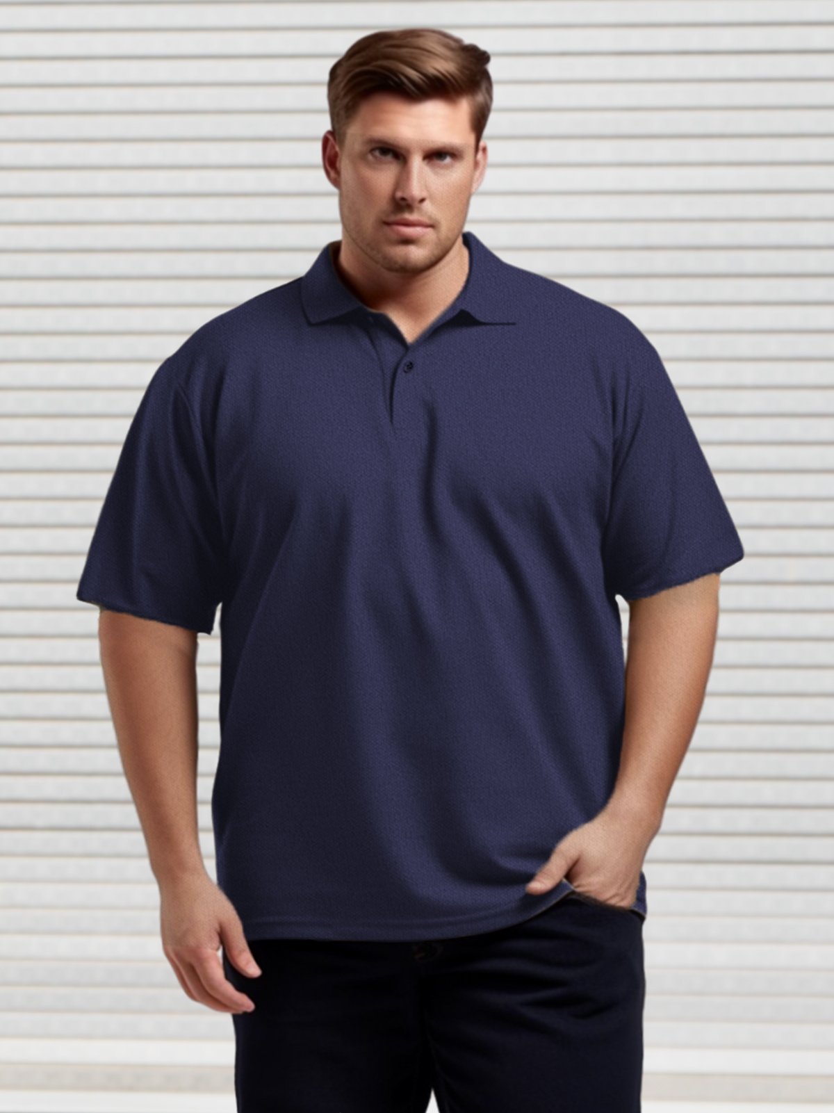 Deep Blue Cotton-Blend Plain Basic Polo – Short Sleeve - Fitursize FitUrSize